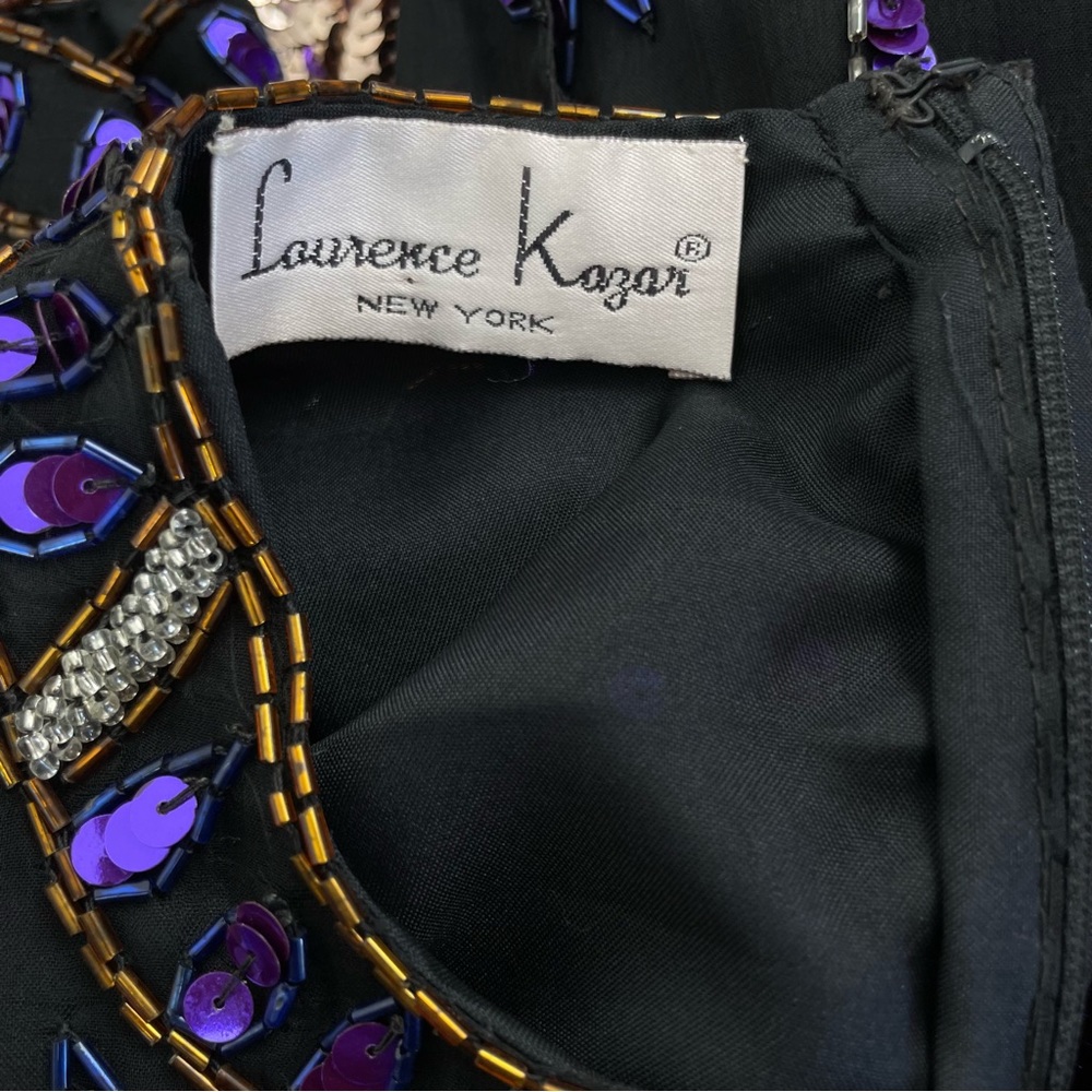 VINTAGE by Laurence Kazar NY Purple Sequined & Beaded Shirt Mega Shoulder Pads - Picture 8 of 10